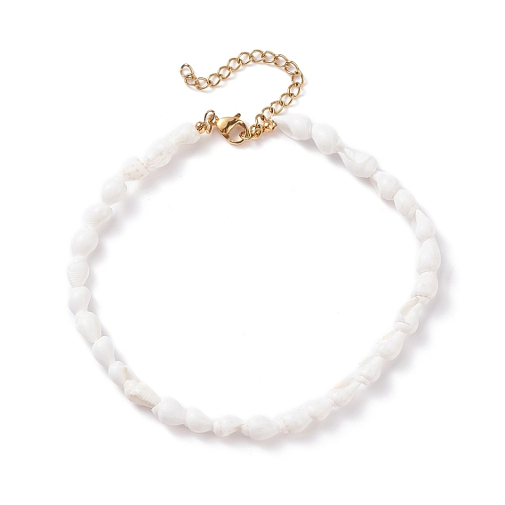 Bracelet de cheville en perles de coquille de trompette naturelle pour femme, or
