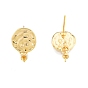 Brass Stud Earring Findings, with 925 Sterling Silver Pins, for Half Drilled Bead, Flat Round