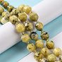 Brins de perles de jade sopt jaune naturel, avec des perles de rocaille, tambour à barillet bicône à facettes