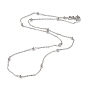 Cadena de cable de latón collares, con cuentas redondas y broches pinza de langosta, larga duración plateado