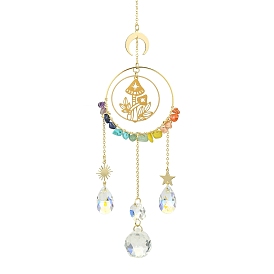 Alloy Cable Chains Mushroom Pendant Decorations, Natural & Synthetic Gemstones and Glass Pendants, for Home Decorations