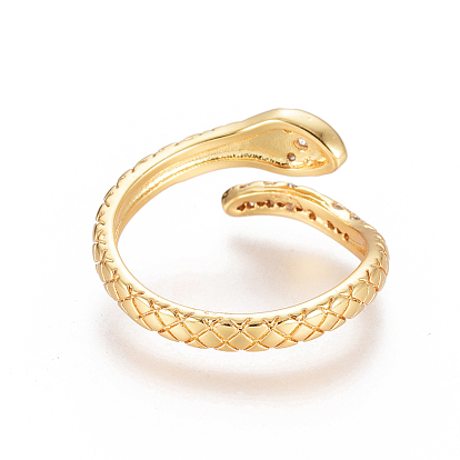 Латунные кольца из манжеты с прозрачным цирконием, открытые кольца, долговечный, змея