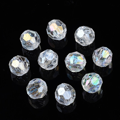 Electroplate Transparent Acrylic Beads, AB Color, Faceted, Round