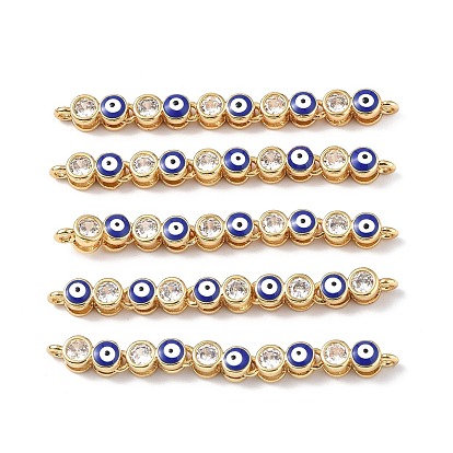 Brass Pave Clear Cubic Zirconia Connector Charms, Evil Eye Links, with Enamel