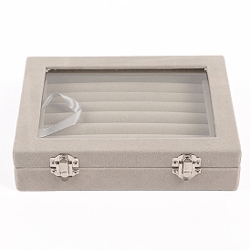 Boîte à bijoux en velours, avec fenêtre visuelle en verre, rectangle