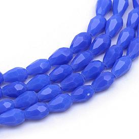 Opaque Solid Glass Bead Strands, Faceted Teardrop, 7x5mm, Hole: 1mm, about 66~68pcs/strand, 19.6 inch