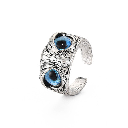 Glass Owl Wide Open Cuff Ring, Tibetan Style Alloy Ring for Women, Cadmium Free & Lead Free