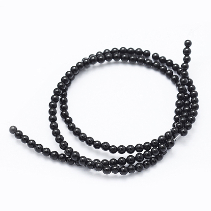 Brins de perles d'onyx noir naturel, teint, ronde