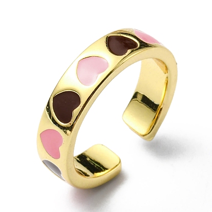 Кольцо-манжета с эмалированным сердцем, настоящие позолоченные латунные украшения 18k, без свинца и без кадмия