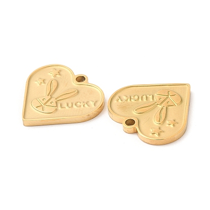 Ion Plating(IP) 316L Surgical Stainless Steel Pendants, Textured, Heart with Rabbit & Word Lucky Charms