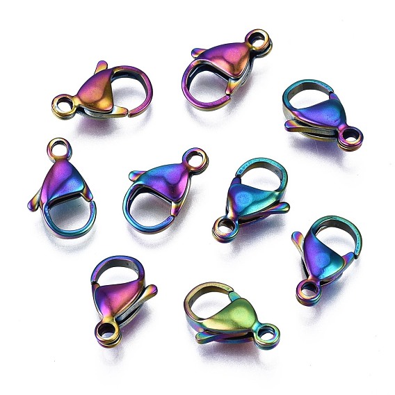 Ion Plating(IP) 304 Stainless Steel Lobster Claw Clasps, Rainbow Color