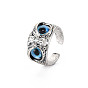 Glass Owl Wide Open Cuff Ring, Tibetan Style Alloy Ring for Women, Cadmium Free & Lead Free