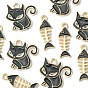 10Pcs 2 Styles Alloy Enamel Pendants, Cat & Fish Bone, Light Gold