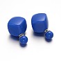 Double-side Acrylic Cube & Round Ear Studs, with Platinum Plated Steel Pin, 28~29x14.5x15.5mm, Ball: 8mm, Pin: 0.6mm