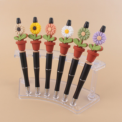 Plastic Ball-Point Pen, Beadable Pen, for DIY Personalized Pen, with Silicone Flower Pot