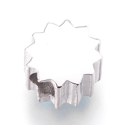 Revestimiento iónico (ip) 304 cuentas europeas de acero inoxidable, abalorios de grande agujero, con diamante de imitación, flor