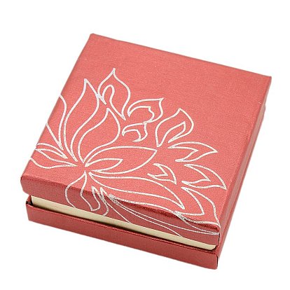 Square Shaped Cardboard Bracelet Bangle Boxes for Gifts Wrapping, with Flower Lotus Design, 88x88x36mm