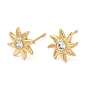 Rack Plating Brass Sun Studs Earrings with Cubic Zirconia, Lead Free & Cadmium Free
