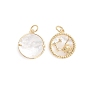Brass Micro Pave Cubic Zirconia Pendants, with Natural Shell and Jump Ring, Flat Round with Twelve Constellations