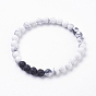 Frosted Natural Howlite Stretch Bracelets, with Natural Lava Rock Beads