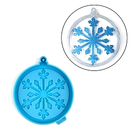 Christmas Themed Big Pendant Silicone Molds, Resin Casting Molds, for UV Resin, Epoxy Resin Craft Making, Flat Round
