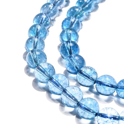De perlas de cristal de cuarzo natural hebras, Imitación de cianita, rondo, teñido y climatizada