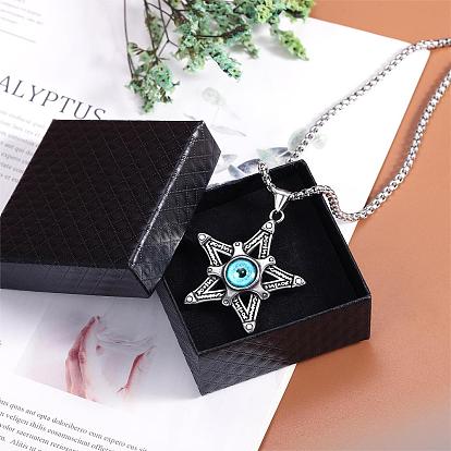 Five-pointed Star Pendant Necklace Titanium Steel Star Pendant Necklace Vintage Resin Evil Eye Jewelry Guardian Charms for Men Women