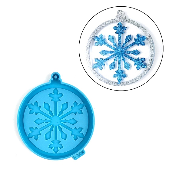 Christmas Themed Big Pendant Silicone Molds, Resin Casting Molds, for UV Resin, Epoxy Resin Craft Making, Flat Round