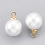 Breloques en plastique imitation perle abs, avec les accessoires en laiton, ronde, réel 18 k plaqué or