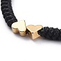 Unisex Adjustable Korean Waxed Polyester Cord Braided Bead Bracelets, with Brass Beads, Heart