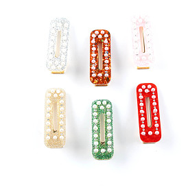 Rectangle Glitter Acrylic No Bend Alligator Hair Clips for Women, No Crease Curl Pins, with Rhinestone & Plastic Imitation Pearls
