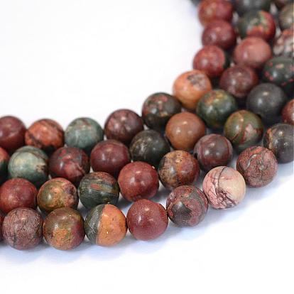 Natural Polychrome Jasper/Picasso Stone/Picasso Jasper Beads Strands, Round