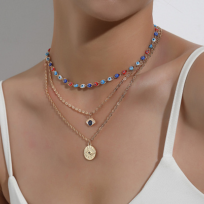 Fashionable Evil Eye Collarbone Chain - Hip-hop Exaggerated Simple Eye Multilayer Necklace.