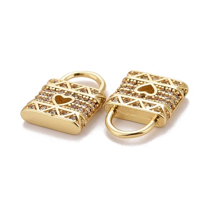 Brass Micro Pave Clear Cubic Zirconia Charms, Lock