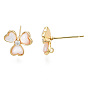 Brass Micro Pave Clear Cubic Zirconia Earring Findings, with Shell, Nickel Free, Flower