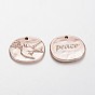 Lead Free & Nickel Free Alloy Pendants, Long-Lasting Plated, Oval with Peace Dove, 25x20x2.7mm, Hole: 1.7mm