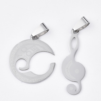 201 Stainless Steel Split Pendants, Flat Round and Musical Note with Word I Love You