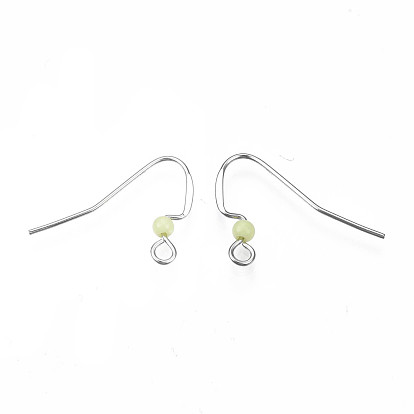 304 Stainless Steel Earring Hooks, Flat Earring Hooks, Ear Wire, with Acrylic Beads and Horizontal Loop, Stainless Steel Color