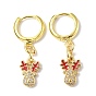 Clear Cubic Zirconia Christmas Elk Dangle Hoop Earrings with Enamel, Rack Plating Brass Jewelry for Women