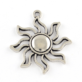 Tibetan Style Alloy Solar Eclipse Pendants, Cadmium Free & Lead Free, Sun, 34x31x3mm, Hole: 2mm, about 320pcs/1000g