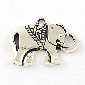 Elephant Tibetan Style Alloy Pendants, Cadmium Free & Lead Free, 21x25x2.5mm, Hole: 2mm, about 455pcs/1000g