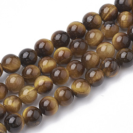 Natural Tiger Eye Beads Strands, Grade A, Round