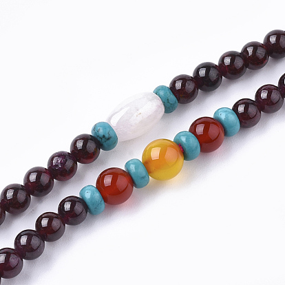 3-Loop Wrap Style Buddhist Jewelry, Natural Garnet Mala Bead Bracelets, with Jade Pendant, Stretch Bracelets, Round