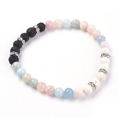 Natural Gemstone Stretch Bracelets, with Dyed Natural Lava Rock(Dyed) Beads and Rhinestone Spacer Beads