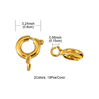 20Pcs 2 Colors Brass Spring Ring Clasps, Jewelry Components