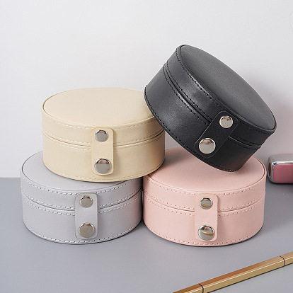 Round PU Leather with Lint Jewelry Storage Box with Snap Button, Travel Portable Jewelry Case, for Necklaces, Rings, Earrings and Pendants