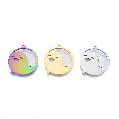 201 Stainless Steel Pendant, Flat Round with Ghost
