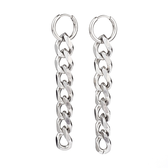 304 Stainless Steel Huggie Hoop Earrings, Curb Chain Tassel Earrings
