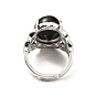 Gemstone Adjustable Rings, Platinum Tone Oval Brass Rings for Women, Cadmium Free & Lead Free