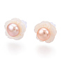Natural Pearl & White Shell Flower Stud Earrings, with 925 Sterling Silver Pins